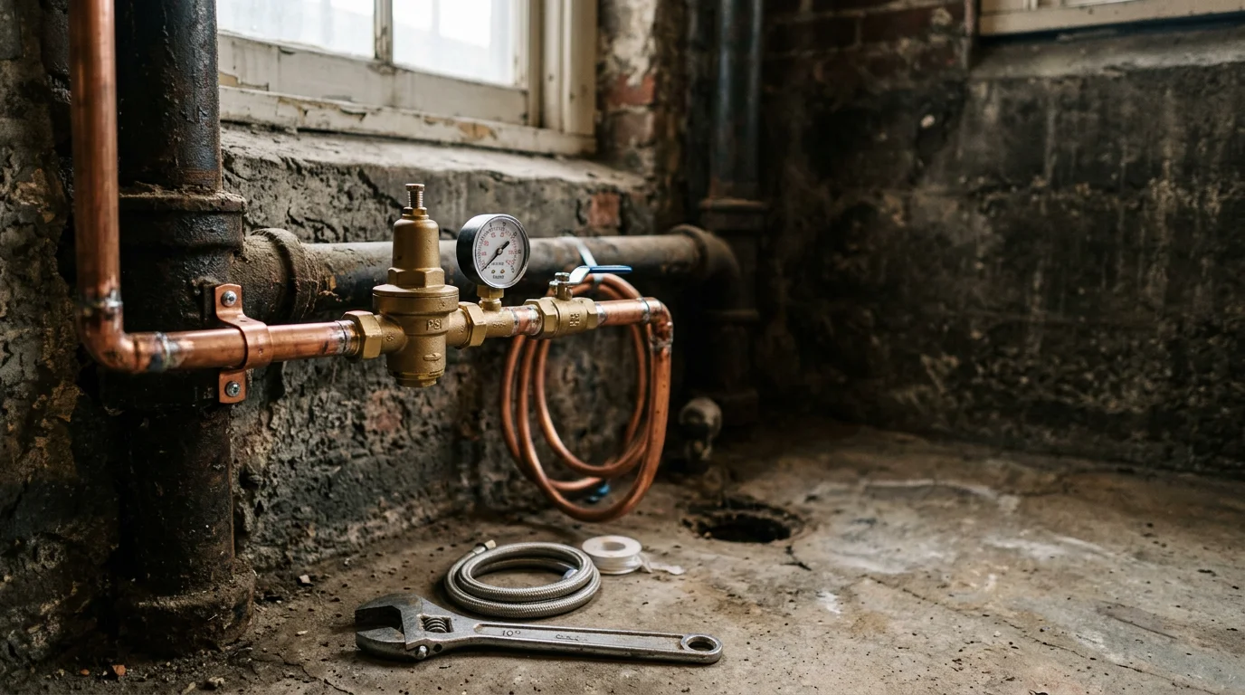 Pressure regulator installed on a residential water line